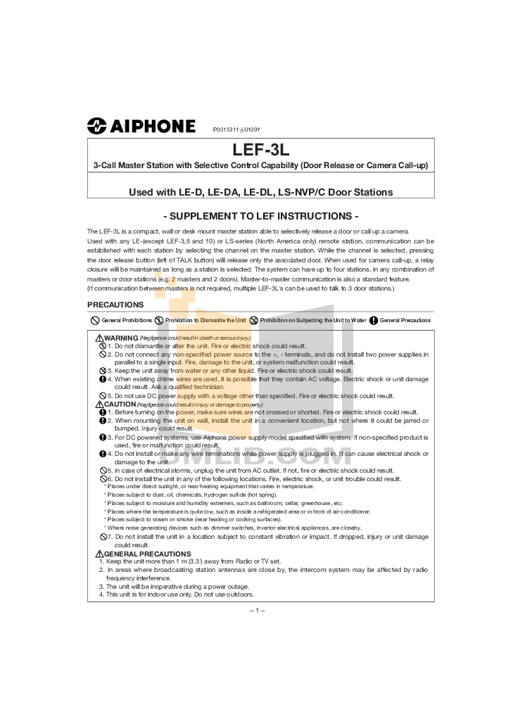 Download free pdf for Aiphone LE-DA Intercoms Other manual